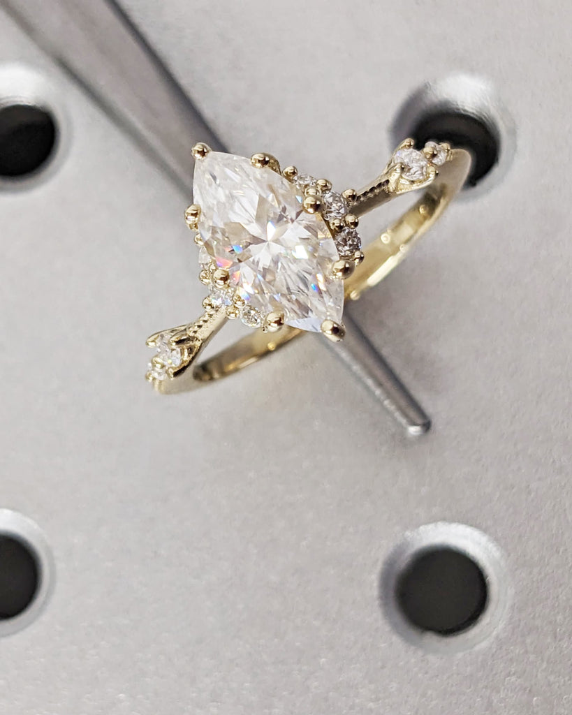 Vintage Marquise Shaped Moissanite Ring | 1 Carat Marquise Cut Engagement Ring | 1ct Marquise Solitaire Ring | Unique Cute Promise Rings