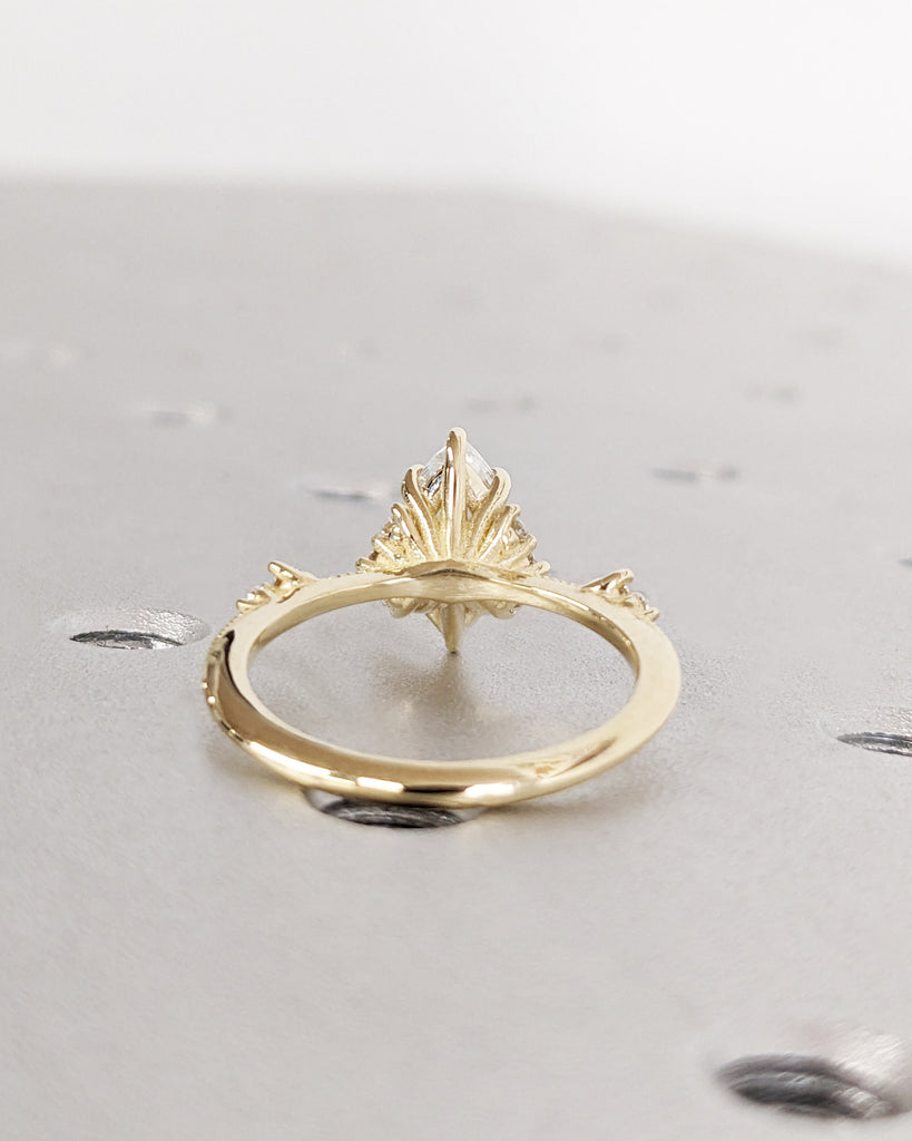 Vintage Marquise Moissanite Ring, Marquise Solitaire Engagement Ring, 14K Dainty Cluster Ring, Wedding Anniversary Gift, Unique Promise Ring