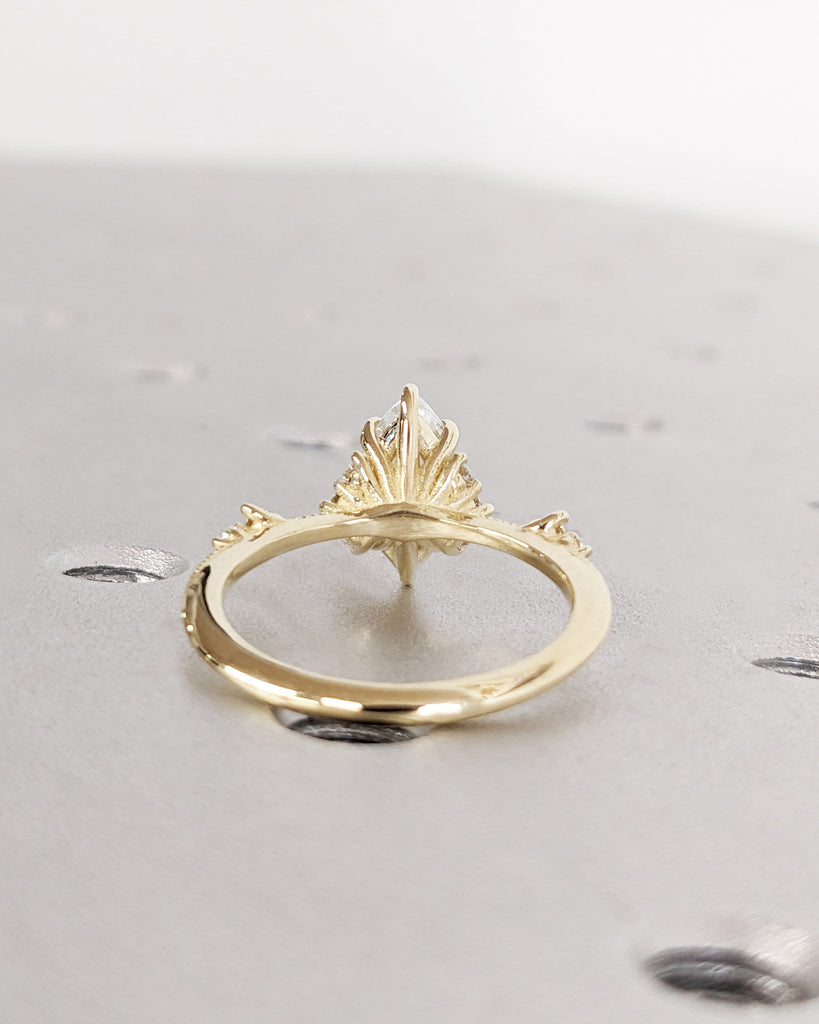 Vintage Marquise Shaped Moissanite Ring / Marquise Cut Engagement Ring / Solitaire Marquise Ring / Dainty Cluster Ring / Unique Promise Ring