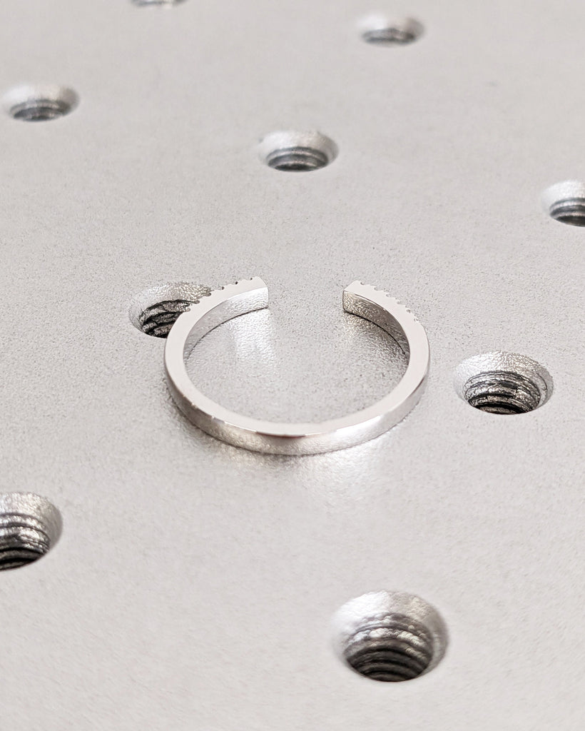 Open Gap Round Diamond Matching Engagement Ring, 14K Solid White Gold Pavé Wedding Band, Dainty Promise Ring