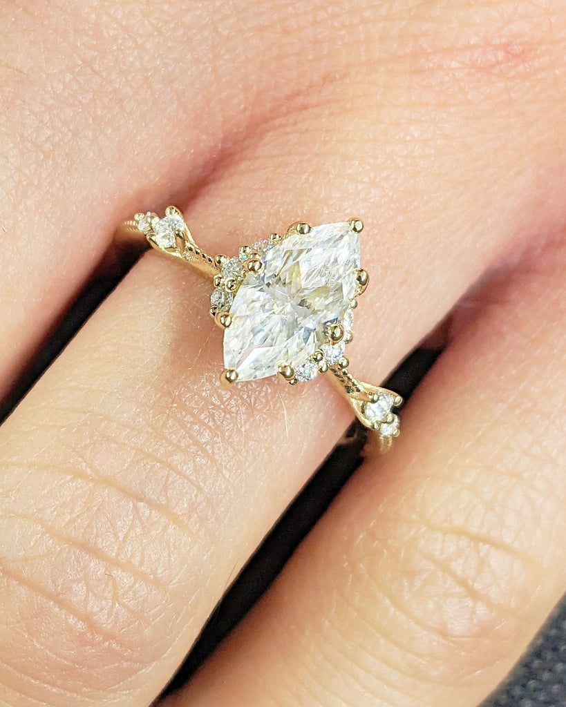 Vintage Marquise Shaped Moissanite Ring | 1 Carat Marquise Cut Engagement Ring | 1ct Marquise Solitaire Ring | Unique Cute Promise Rings