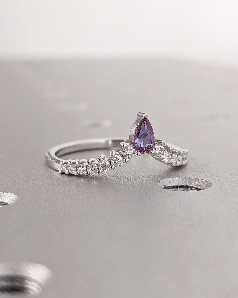 Purple Lab Alexandrite Promise Anniversary Ring for Her | Vintage Diamond Moissanite Prong Set Bridal Ring | Art Deco Alexandrite Ring