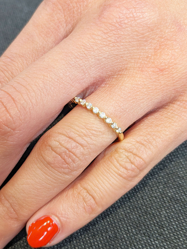 Half Eternity Women Wedding Band | Diamond Moissanite Gold Wedding Band Vintage Round Cut Stacking Matching Ring Unique Bridal Gift for Her