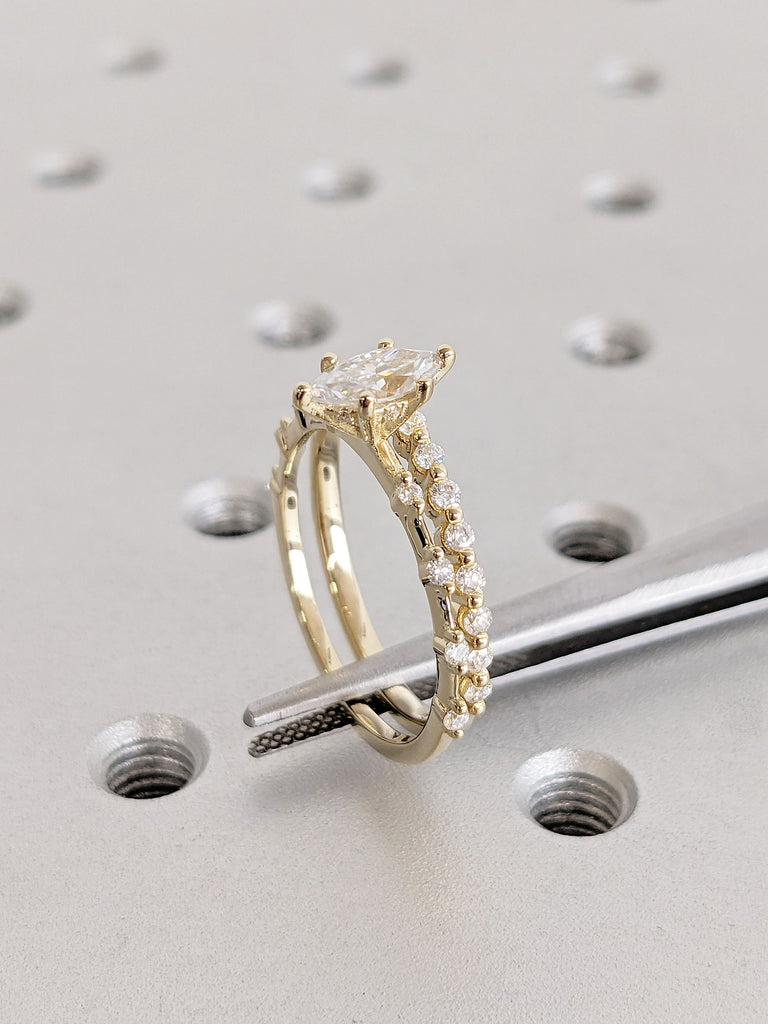 Hidden Halo Diamond Promise Ring | Stacking Ring Matching Ring | Dainty Moissanite Proposal Ring | 14K Yellow Gold Bridal Band