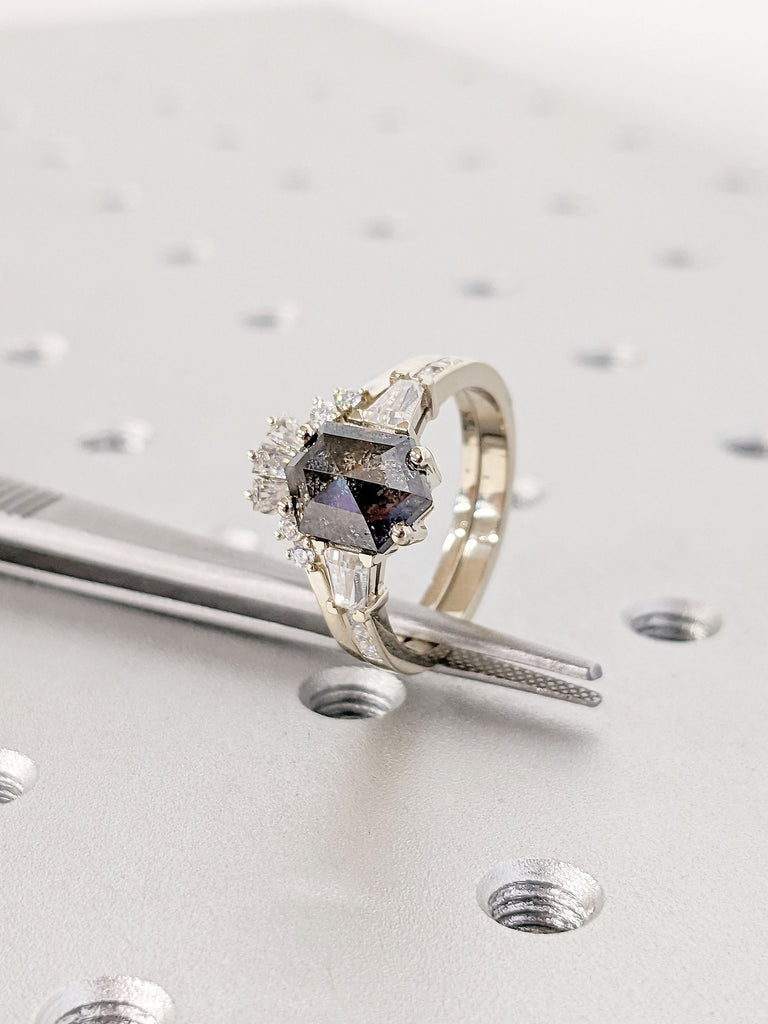 Art Deco Engagement Ring | Cocktail Ring | 1, 1.5, 2ct Natural Black Diamond Promise Ring | 14K 18K Yellow/White/Rose Gold | Gifts for Women