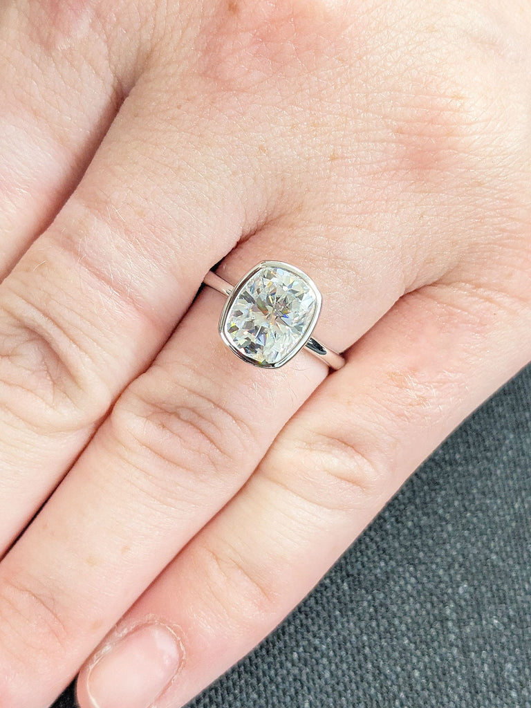 Elongated Cushion cut VVS Moissanite Solitaire Proposal Ring for Her | Solid Gold, Platinum Woman Bridal Jewelry | Dainty Promise Ring