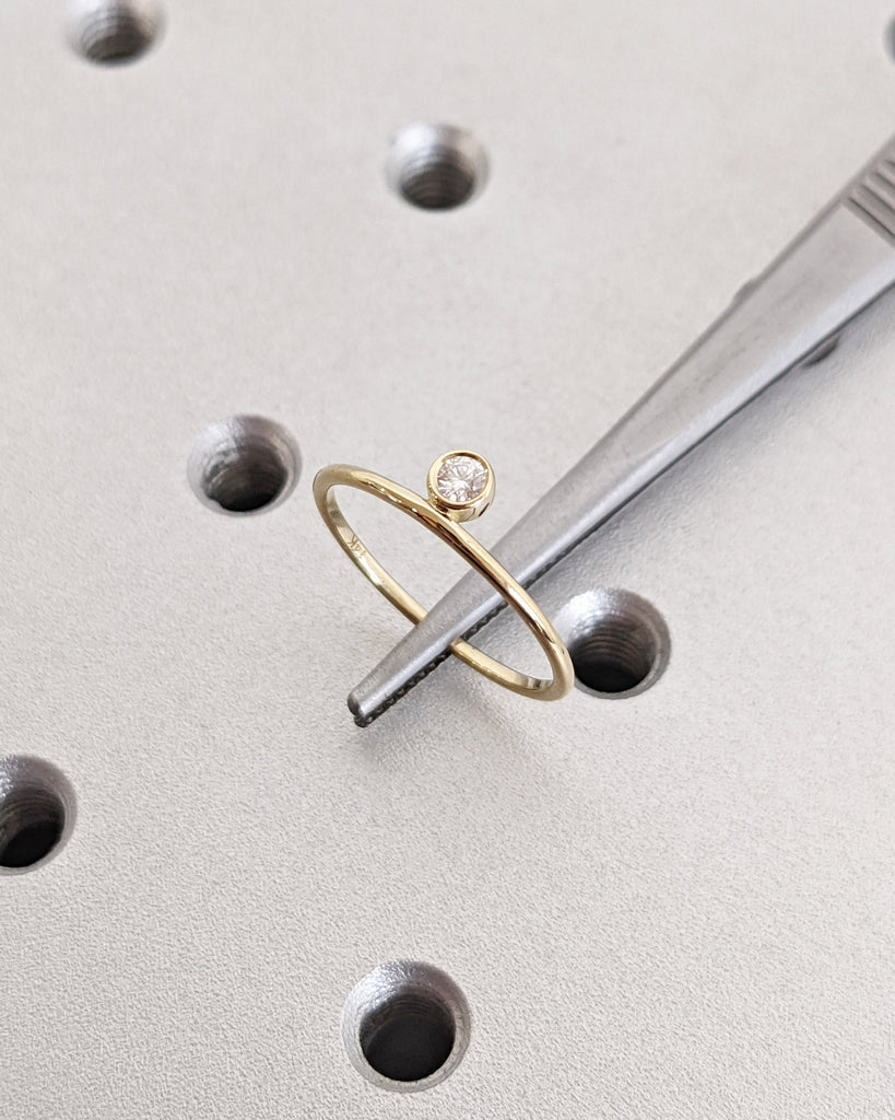 Tiny Diamond Ring, 14K Solid Gold Dainty Diamond Ring, Floating Tiny Gemstone Ring, Simple Diamond Stack Ring, Minimal Jewelry, Gift For Her