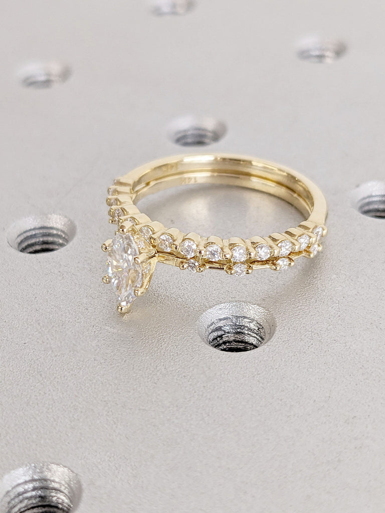 Marquise Lab Diamond Unique Proposal Ring for Her | Moissanite Hidden Halo Ring | Stacking Half Eternity Ring | Delicate Promise Ring