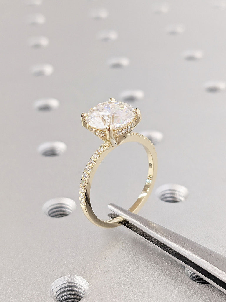 Unique Round cut Lab grown Diamond Engagement Ring for Her | Solid 14k Yellow Gold Diamond Promise Wedding Ring Women Gift