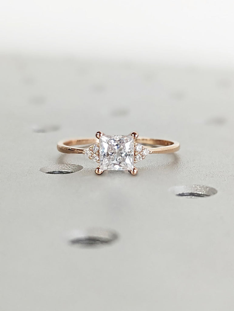 1, 1.5, 2CT Princes cut Moissanite Solitaire Simple Promise Ring | 14K Rose Gold Dainty Woman Wedding Ring | Art Deco Diamond Proposal Ring