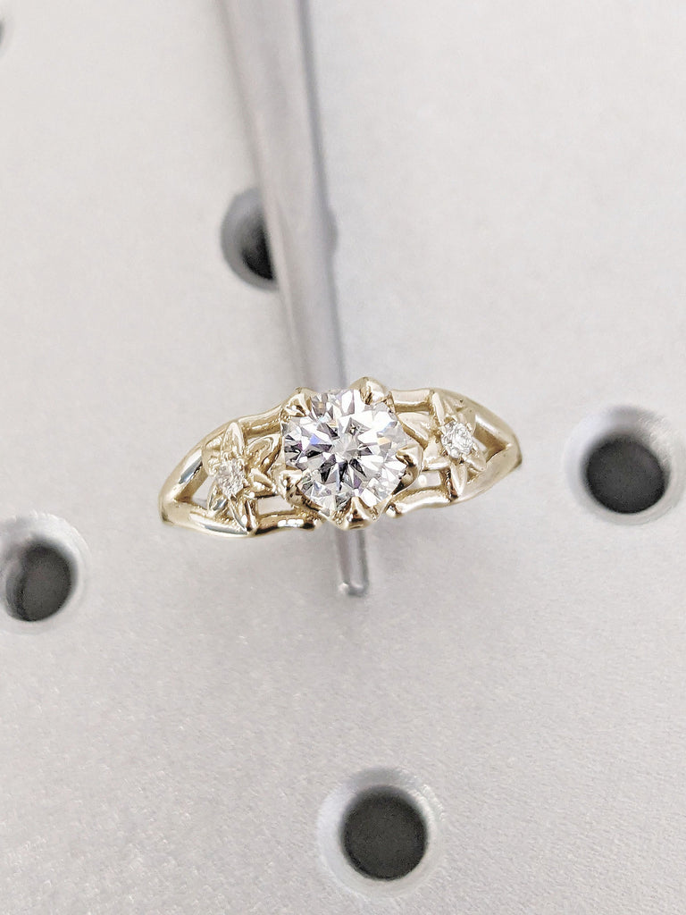 Celestial Inspired Round cut Lab Grown Diamond Engagement Cocktail Ring | My Sun & Stars Diamond Wedding Band | 14K 18K Solid Gold Platinum