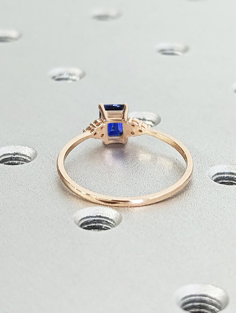 Vintage Lab Sapphire Engagement Ring | Dainty 14K 18K Rose Gold Wedding Band | Royal Blue Sapphire September Birthstone | Commitment Ring