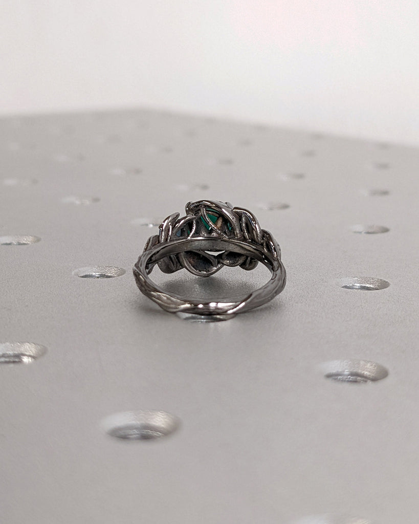 Nature Inspired Emerald Bridal Ring / Branch Emerald Engagement Ring / Leaf Emerald Engagement Ring / Art Deco / Trellis / Peacock Sapphire