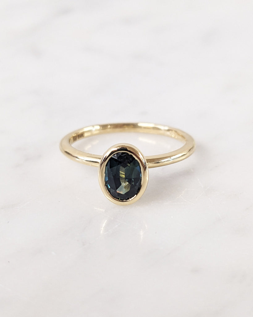 One of a Kind Montana Sapphire Ring, Blue Sapphire Diamond Cluster Ring, Vintage Inspired Blue Sapphire Engagement Ring, 18K Gold Green Teal