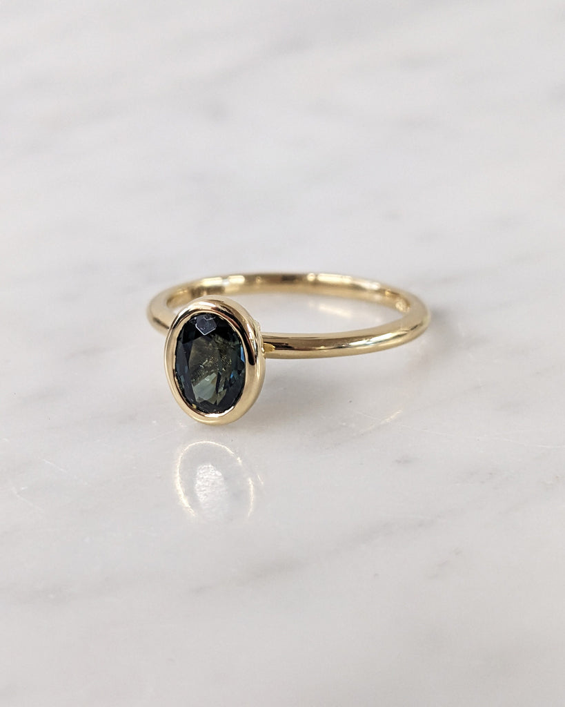 One of a Kind Montana Sapphire Ring, Blue Sapphire Diamond Cluster Ring, Vintage Inspired Blue Sapphire Engagement Ring, 18K Gold Green Teal