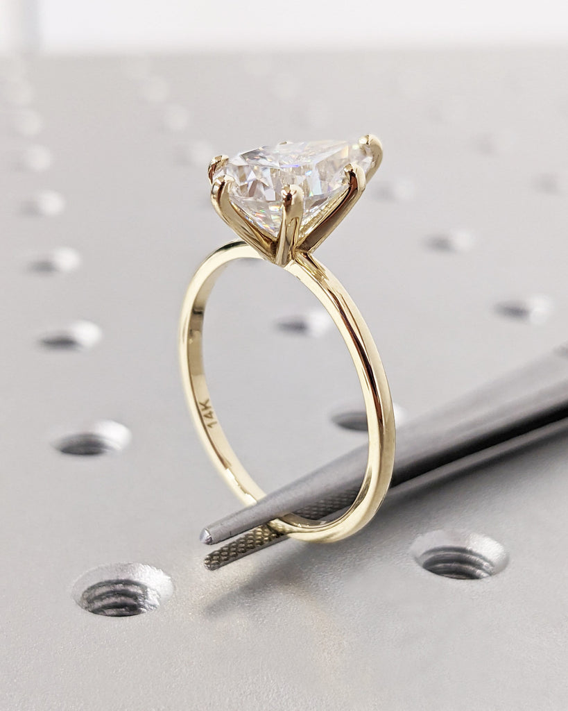 3 Carat Tear Drop Lab Created Diamond Solitaire Promise Ring | IGI CERTIFIED Lab Grown Diamond | 14K/18K Solid Yellow Gold Rings for Women