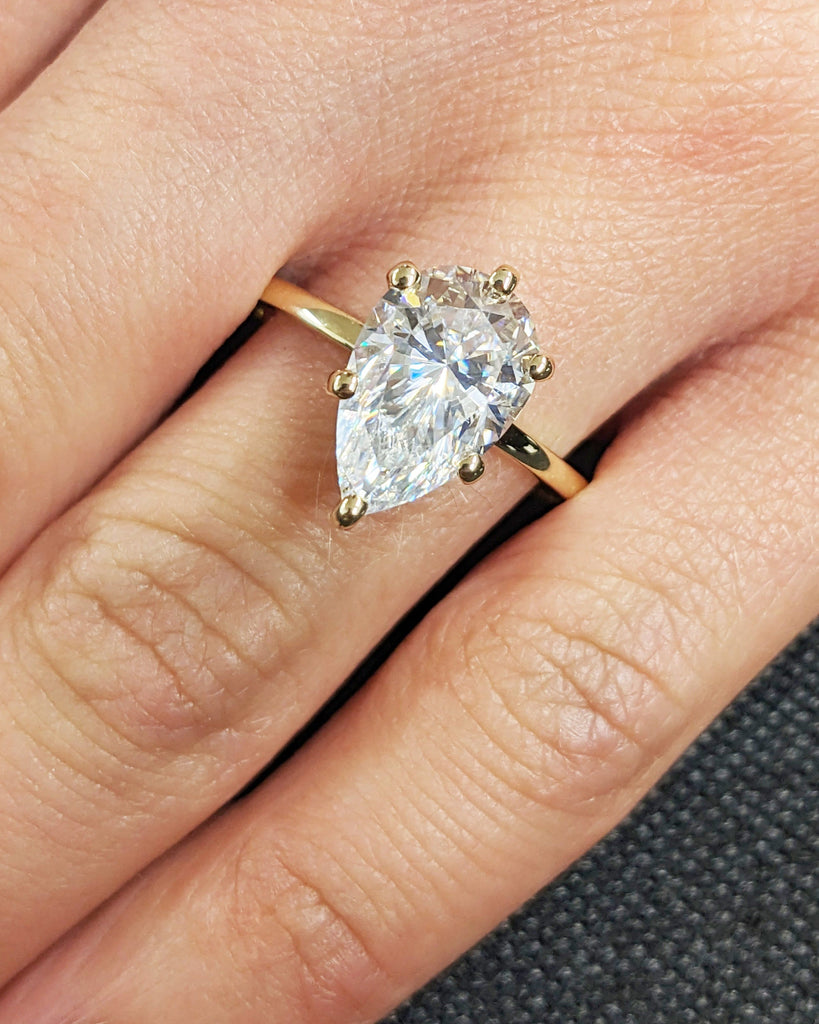 Pear Shaped Moissanite Engagement Ring, Teardrop Moissanite Ring, Yellow Gold Ring Rose Gold Simple Solitaire, Tear Drop Cut Pear Shape