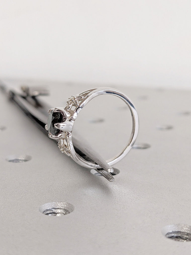 Nature Inspired Round Salt and Pepper Grey Diamond Promise Ring | My Sun & Stars Diamond Wedding Anniversary Band | 14K 18K Gold Platinum