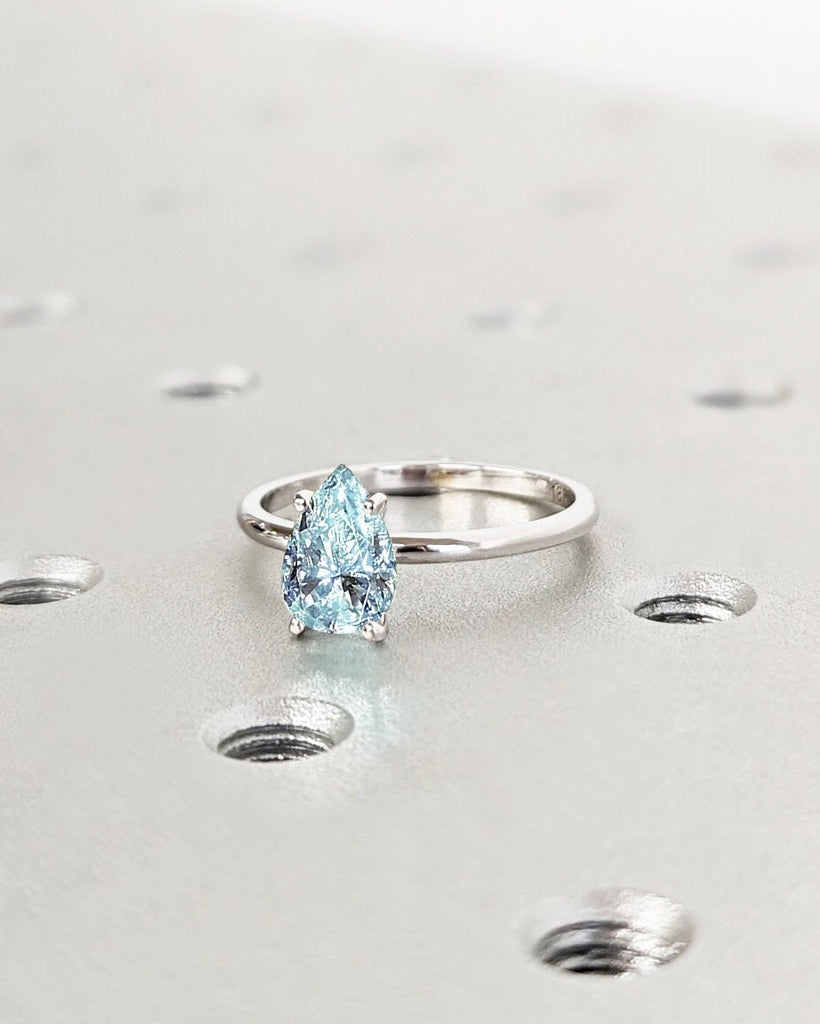 Pear Cut Lab Aquamarine Engagement Ring / Gold Aquamarine Ring / Lab Grown Blue Aquamarine / Teardrop Pear Solitaire Ring / Minimalist Ring