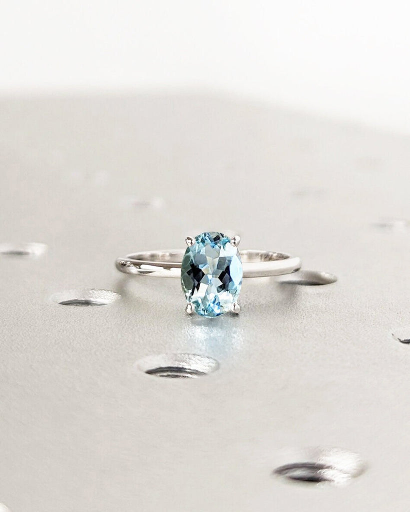 Oval Cut Lab Aquamarine Engagement Ring / Gold Aquamarine Ring / Lab Grown Blue Aquamarine / Oval Engagement Ring / Minimalist Promise Ring