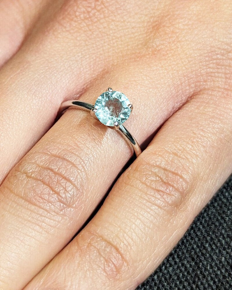 Round Cut Lab Aquamarine Engagement Ring / Gold Aquamarine Ring / Lab Grown Blue Aquamarine / Round Engagement Ring / Minimalist Bridal Ring