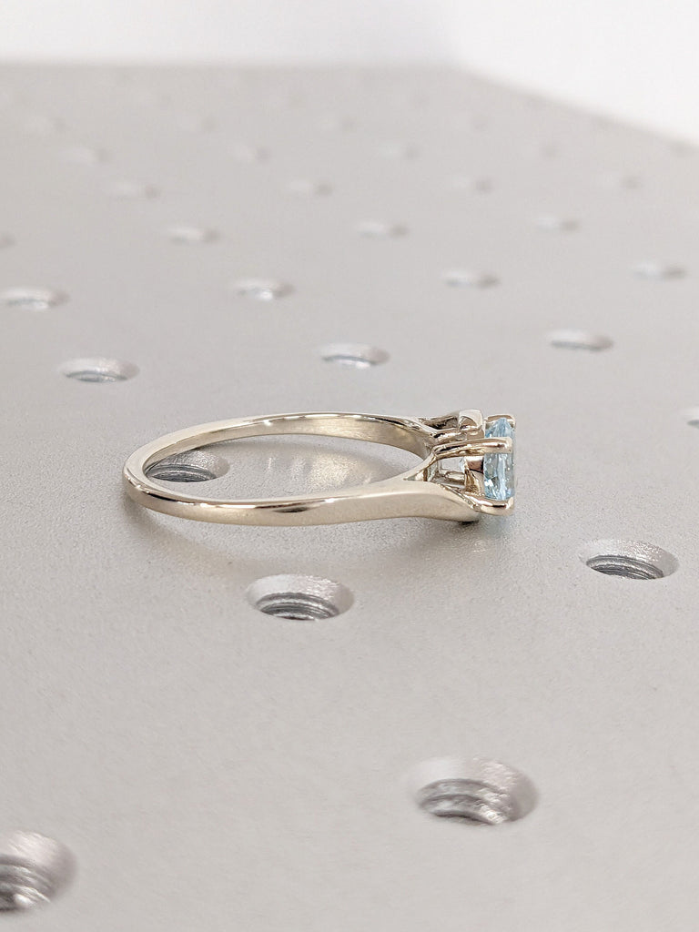 Simple Proposal Ring for Her | Lab Aquamarine Round cut Ring | Solid Gold, Platinum Wedding Jewelry | Split Shank Ring | March Birthstone