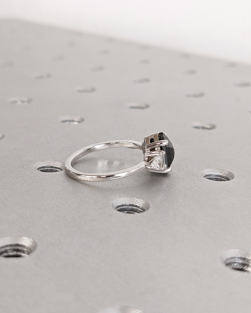 Galaxy Raw Salt and Pepper Diamond Ring- Hexagon Diamond Engagement Ring Set- Unique Bridal Geometric Diamond Promise Ring- Gold Bridal Set