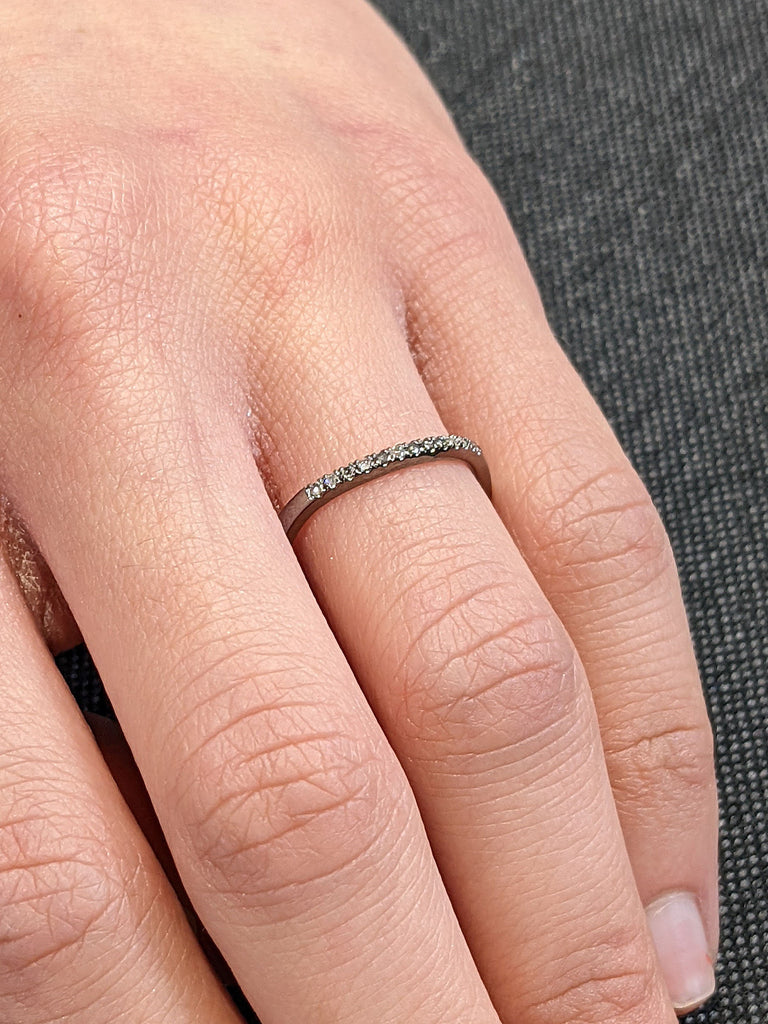 14K Black Gold Dainty Women Wedding Ring | Ombre Diamond Half Eternity Ring | Matching Ring | Stacking Ring | Curve Solid Gold Band