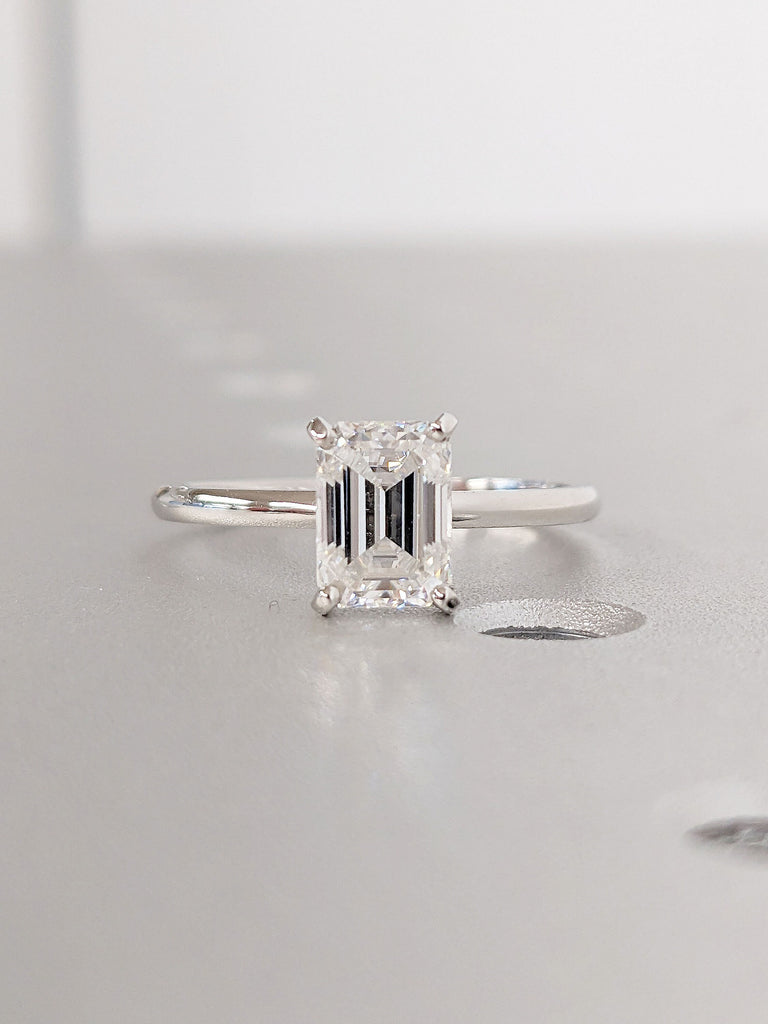 Emerald Cut Solitaire Engagement Ring | Emerald Cut Engagement Ring, Emerald Cut Ring, Solid 14k Gold Minimalist Moissanite Engagement Ring