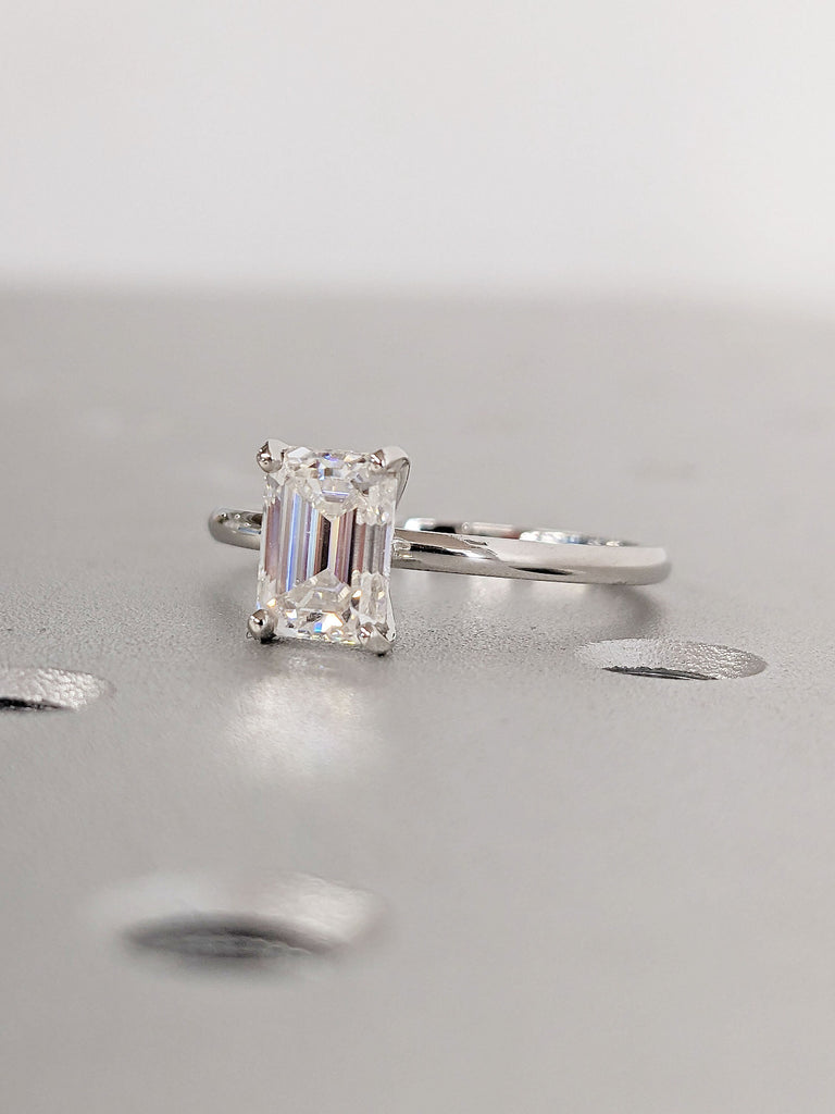 Emerald Cut Solitaire Engagement Ring | Emerald Cut Engagement Ring, Emerald Cut Ring, Solid 14k Gold Minimalist Moissanite Engagement Ring