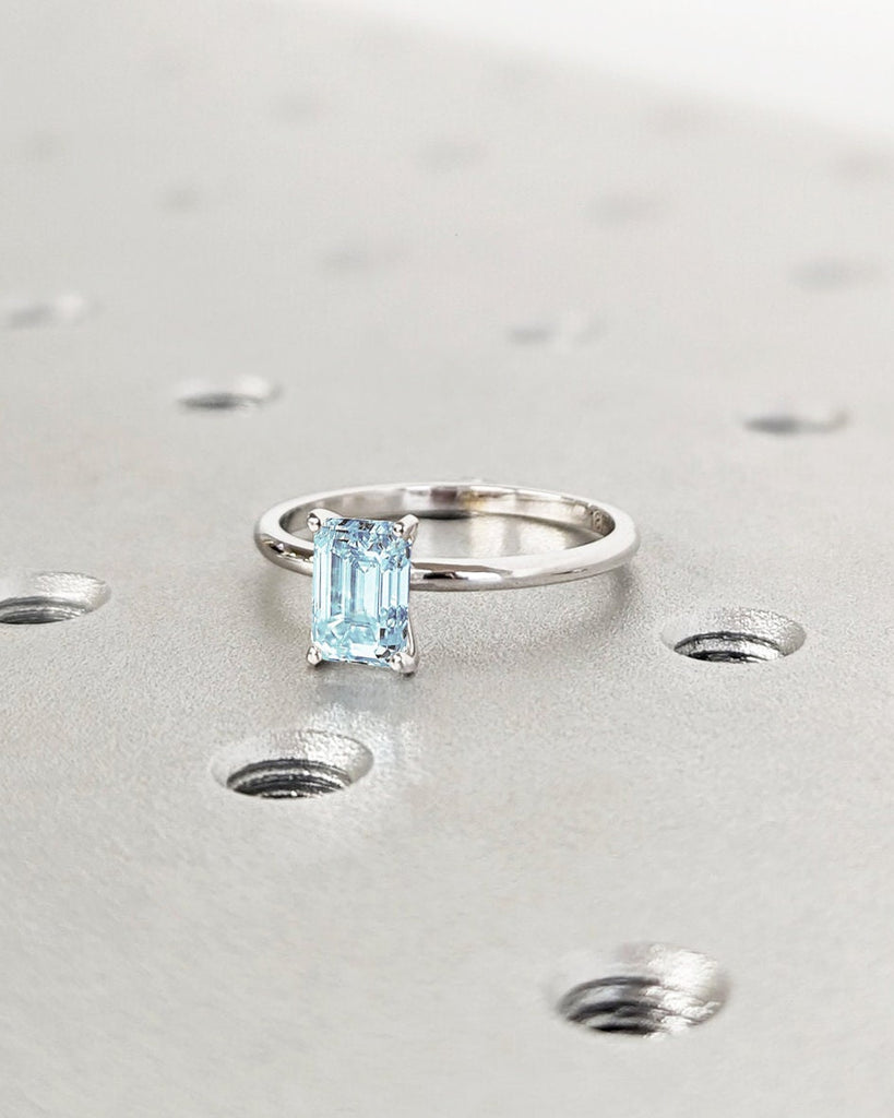 Emerald Cut Lab Aquamarine Engagement Ring / Gold Aquamarine Ring / Lab Grown Blue Aquamarine / Emerald Cut Solitaire Ring / Minimalist Ring