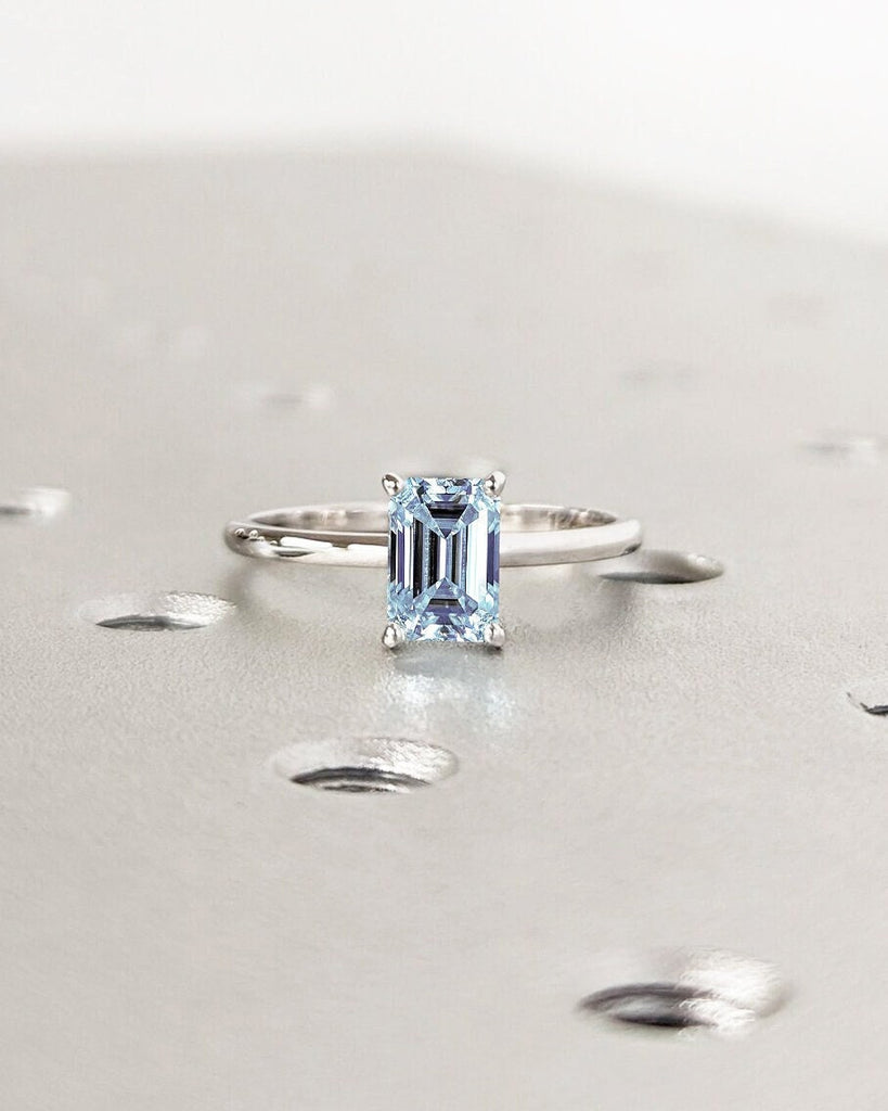 Emerald Cut Lab Aquamarine Engagement Ring / Gold Aquamarine Ring / Lab Grown Blue Aquamarine / Emerald Cut Solitaire Ring / Minimalist Ring