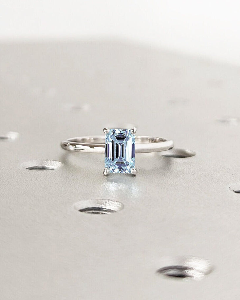 Emerald Cut Lab Aquamarine Engagement Ring / Gold Aquamarine Ring / Lab Grown Blue Aquamarine / Emerald Cut Solitaire Ring / Minimalist Ring