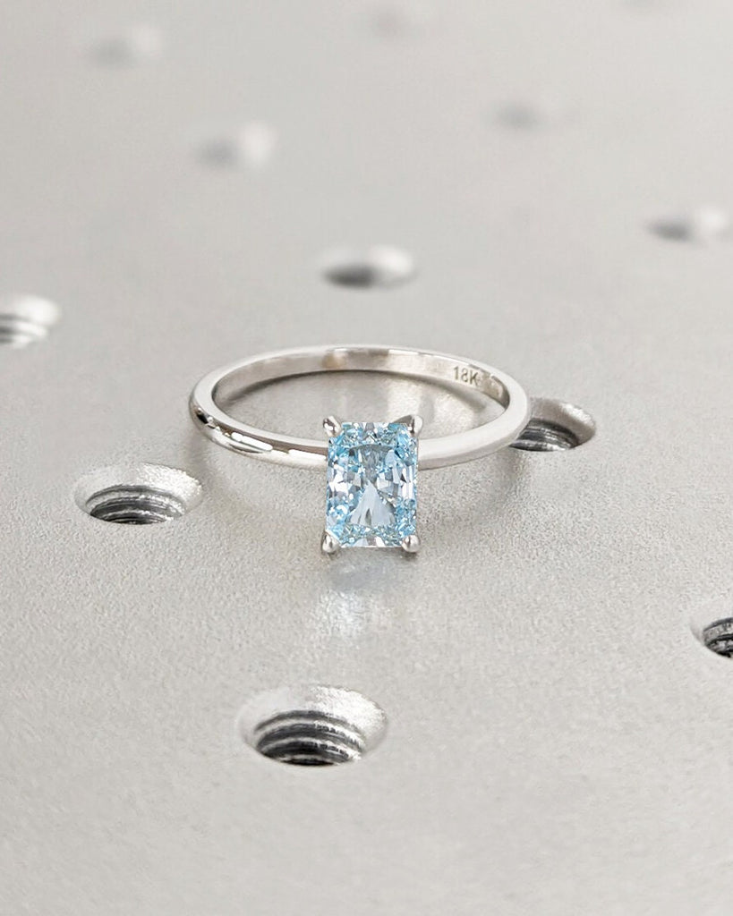 Radiant Cut Lab Aquamarine Engagement Ring / Gold Aquamarine Ring / Lab Grown Blue Aquamarine / Radiant Cut Solitaire Ring / Minimalist Ring