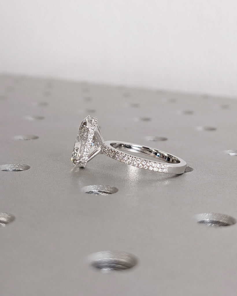 VVS Oval Lab Created Diamond Hidden Halo Proposal Ring | 3ct Oval Diamond Ring | Unique Ring | Thin Band 14K Gold Eternity Ring For Women