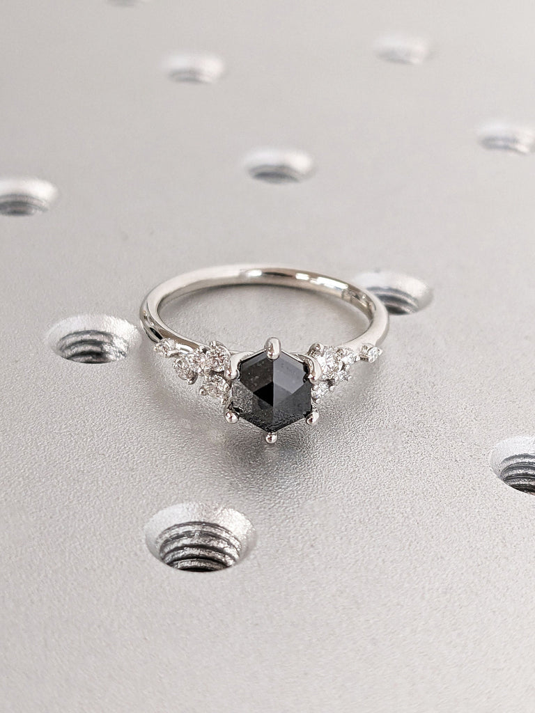 1CT Salt and Pepper Grey Diamond Platinum Engagement Ring | Unique Snowdrift 6 Prong Diamond Cluster Promise Ring | Wedding Ring for Her