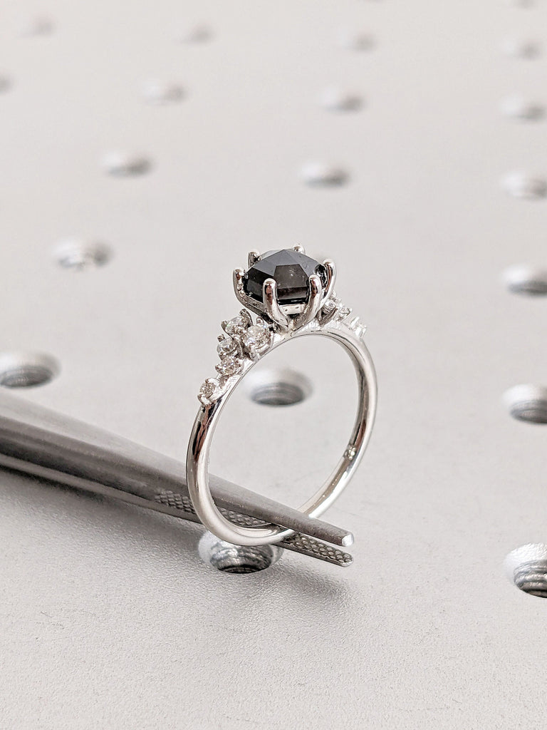 Snowdrift Diamond, Moissanite Cluster Unique Proposal Ring | 14K 18K Gold, Platinum Woman Bridal Jewelry