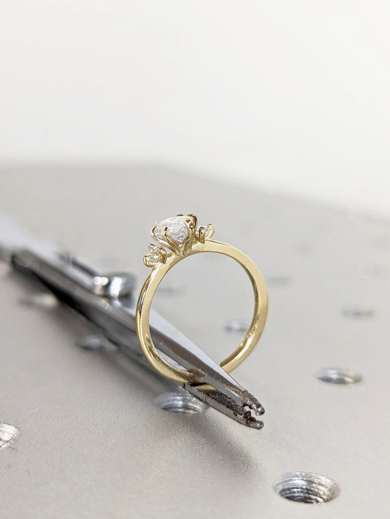 14k Solid Gold Vintage Marquise Moissanite Engagement Ring for Women | Round Moissanite Cluster Ring | 0.5, 1, 1.5, 2 CT Unique Promise Ring