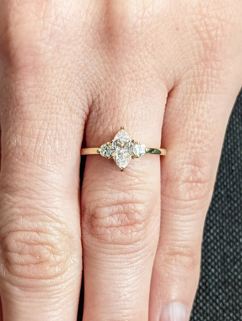 1ct Marquise cut Moissanite Solitaire Woman Proposal Ring | 14K 18K Yellow Gold Moissanite Cluster Promise Ring | 3 Stone Engagement Ring