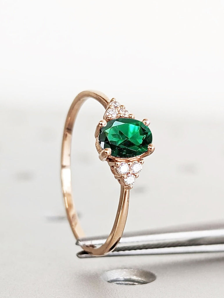 May Birthstone Lab Emerald Anniversary Cocktail Ring for Her | Solid Gold, Platinum Woman Bridal Jewelry