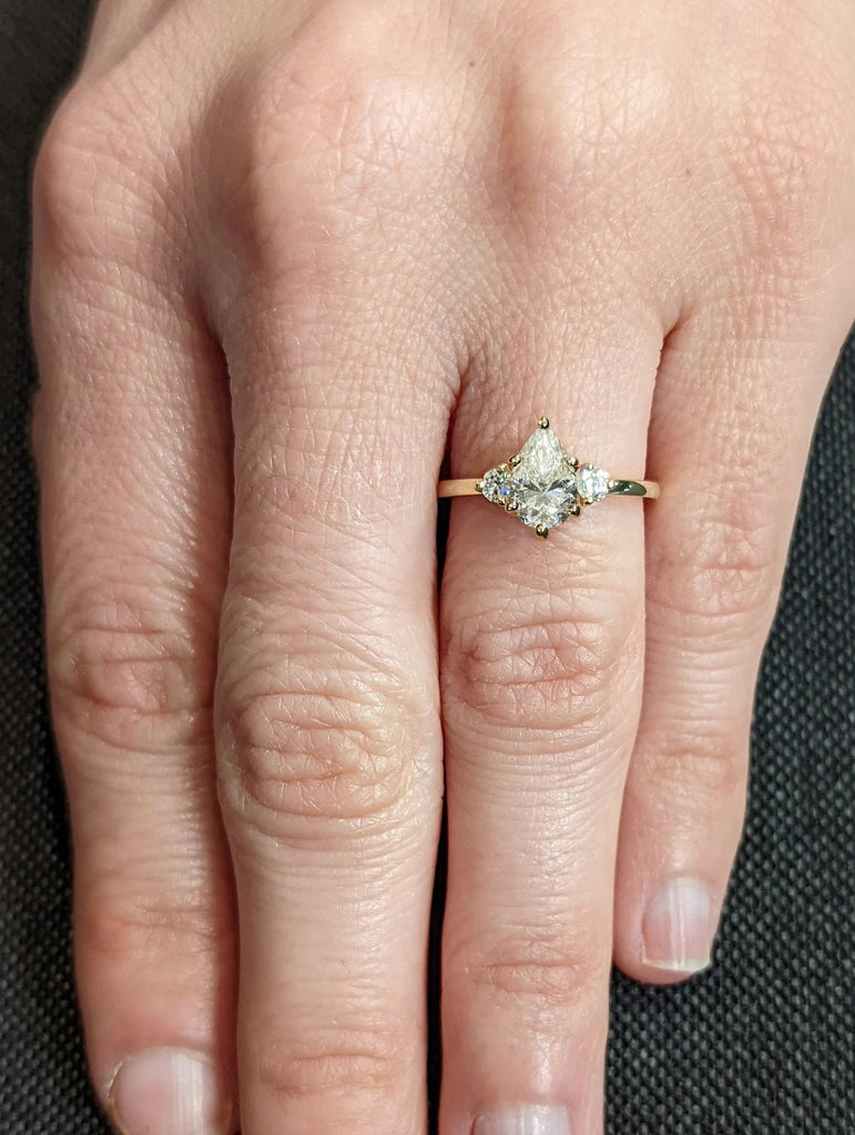 14K Yellow Gold Vintage Pear cut Moissanite Engagement Ring for Her | Round Diamond Cluster Ring | 0.5, 1, 1.5, 2 CT Unique Proposal Ring