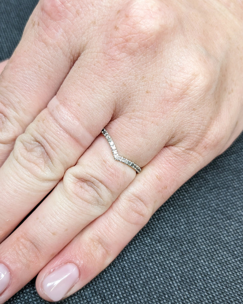 Chevron Diamond Stacking Ring | Half Eternity Wedding Ring | Woman Bridal Ring | Platinum Jewelry