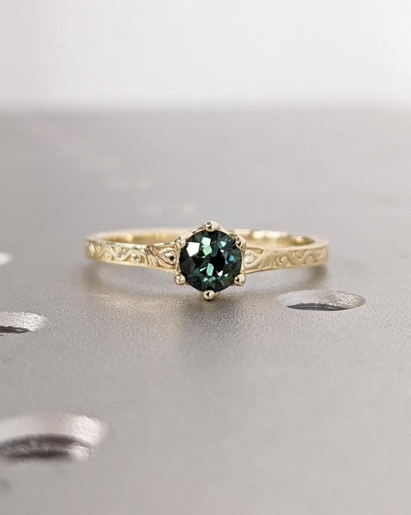 One of a Kind Montana Sapphire Ring, Blue Sapphire Diamond Cluster Ring, Vintage Inspired Blue Sapphire Engagement Ring, 14K Gold Green Teal