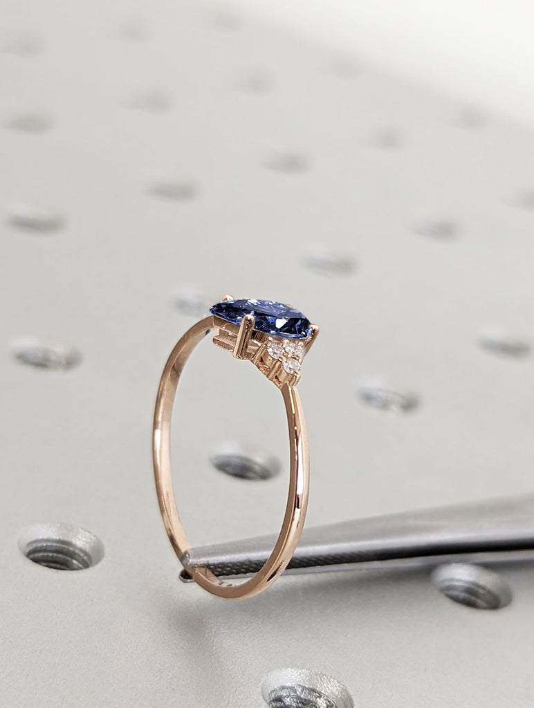 Pear Lab Sapphire Women Proposal Ring | 14K 18K Rose Gold Wedding Anniversary Ring | Royal Blue Sapphire September Birthstone Promise Ring