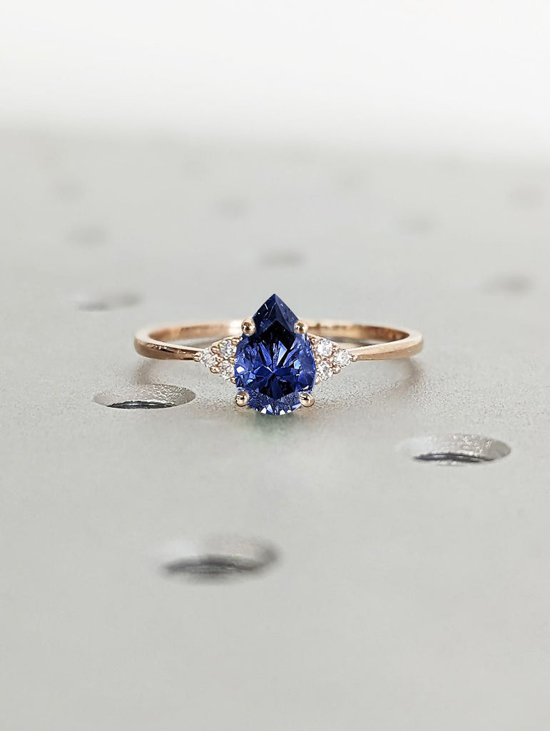 14K Gold Sapphire Engagement Ring | 18K Solid Gold Blue Sapphire Ring | Dainty Pear Cut Sapphire Ring | Womens Teardrop Shape Solitaire Ring