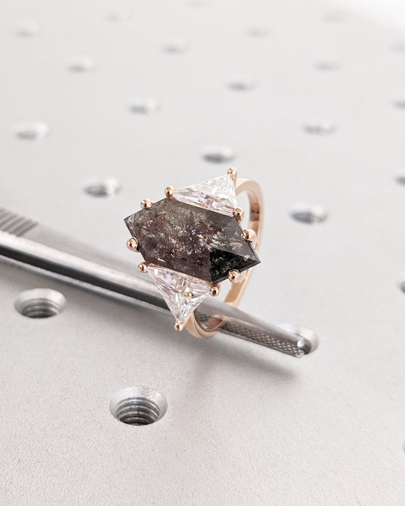 Raw Salt and Pepper Galaxy Diamond Rose Gold Engagement Ring | Woman Bridal Ring | 2.5ct Diamond Proposal Ring