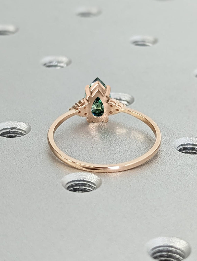 May Birthstone Lab Emerald Anniversary Ring for Her | Solid Rose Gold Platinum Woman Bridal Jewelry | Unique Moissanite Cluster Promise Ring