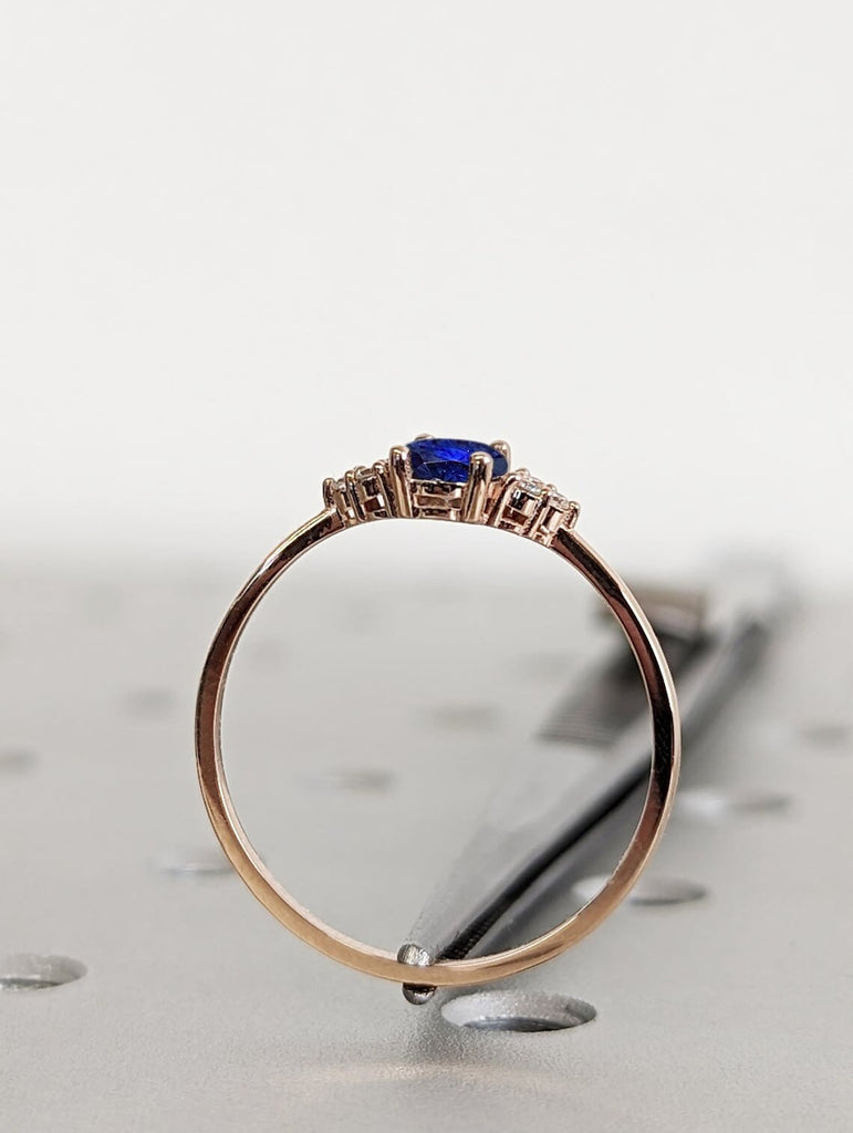 Art Deco Blue Sapphire Unique Proposal Ring for Her | Solid Gold, Platinum Dainty Ring | Lab Grown Sapphire Ring | Vintage Woman Bridal Ring