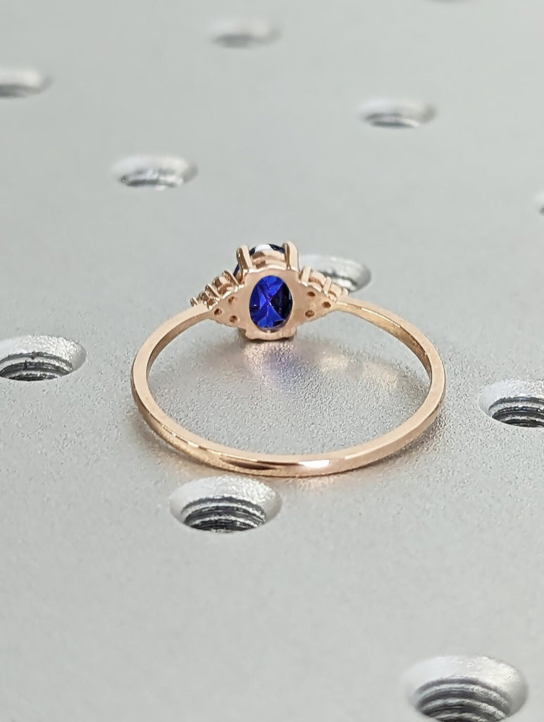 Art Deco Blue Sapphire Unique Proposal Ring for Her | Solid Gold, Platinum Dainty Ring | Lab Grown Sapphire Ring | Vintage Woman Bridal Ring