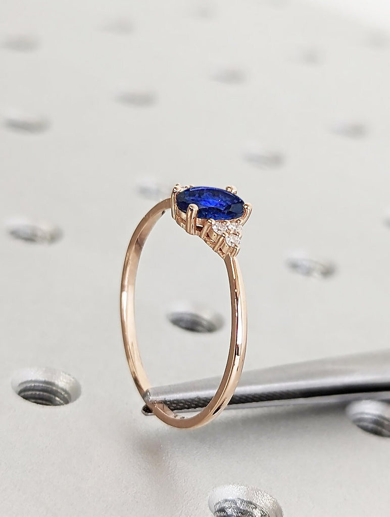 Art Deco Blue Sapphire Unique Proposal Ring for Her | Solid Gold, Platinum Dainty Ring | Lab Grown Sapphire Ring | Vintage Woman Bridal Ring